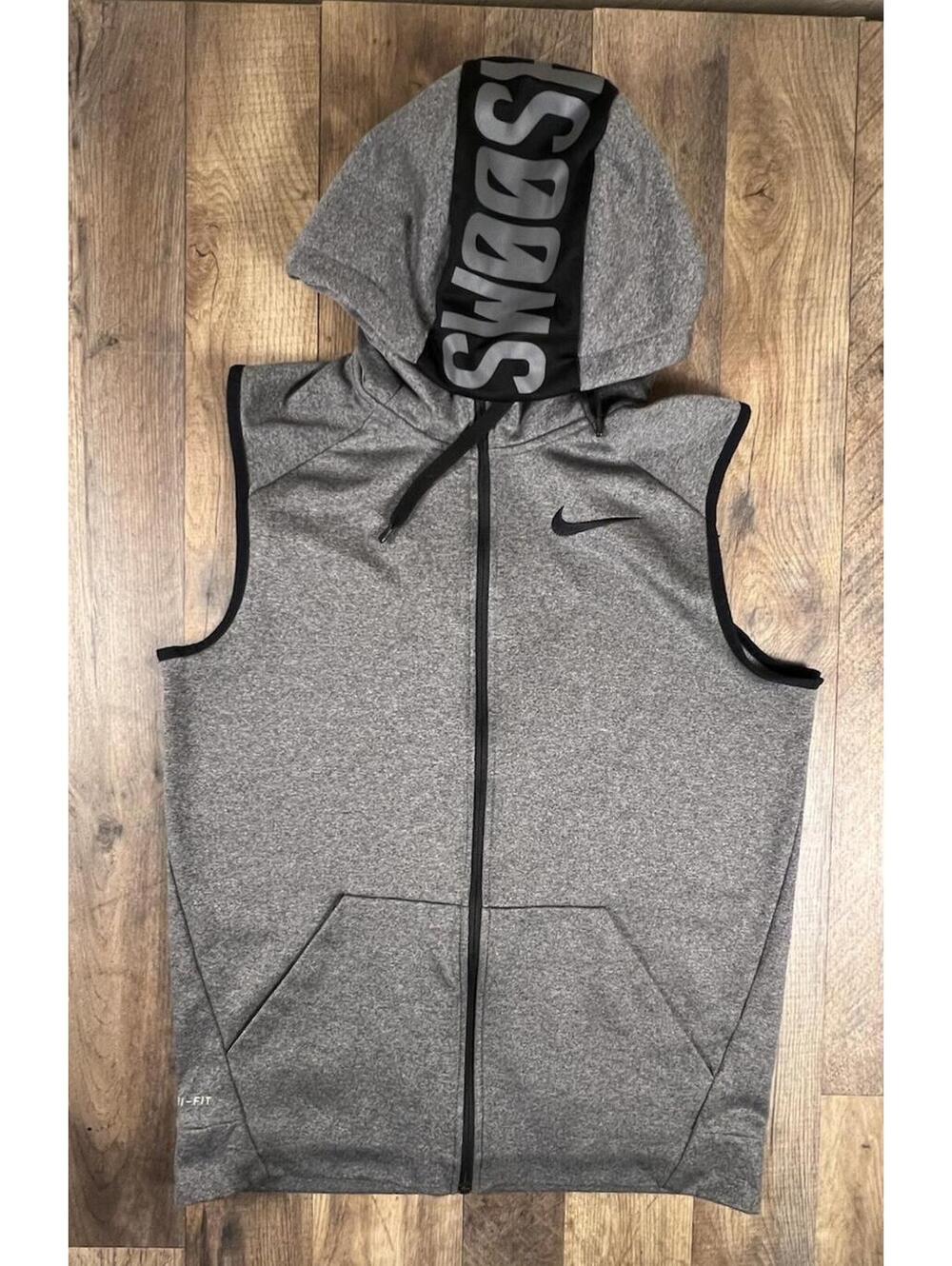 Nike Swoosh Dri-Fit Heathered Gray Full-Zip Sleeveless Hooded Vest Men's Small